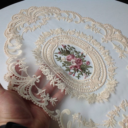 Vintage French Lace Embroidered Tablecloth