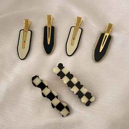 Black White Checkerboard Hairpins Set