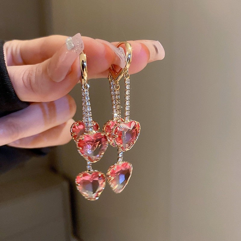 Heart Crystal Drop Earrings