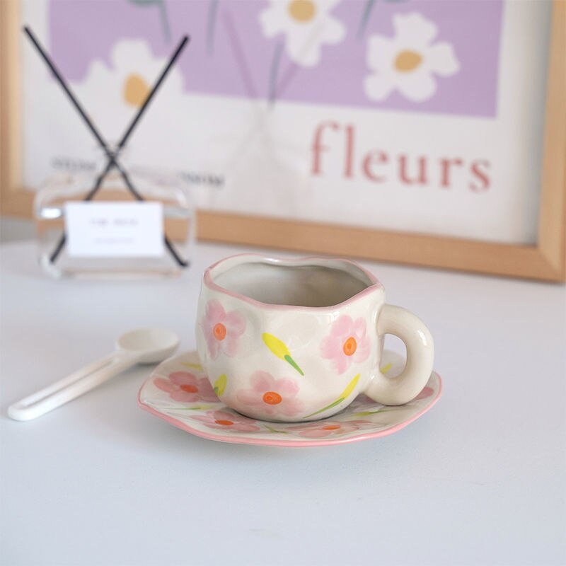 Ceramic Flower Cup And Saucer Set