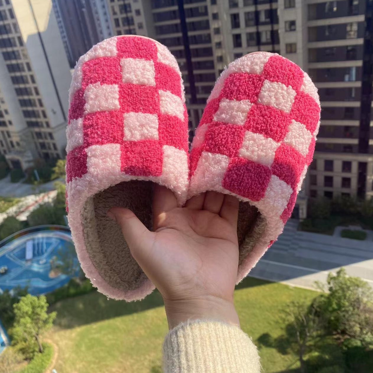 Checkerboard Cotton Slippers