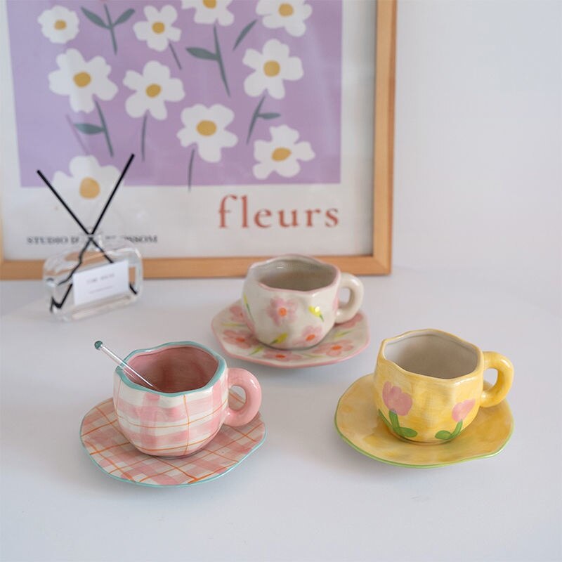 Ceramic Flower Cup And Saucer Set