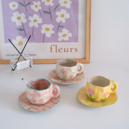 Ceramic Flower Cup And Saucer Set