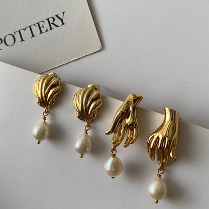 Vintage Shell hand Pearl Earrings