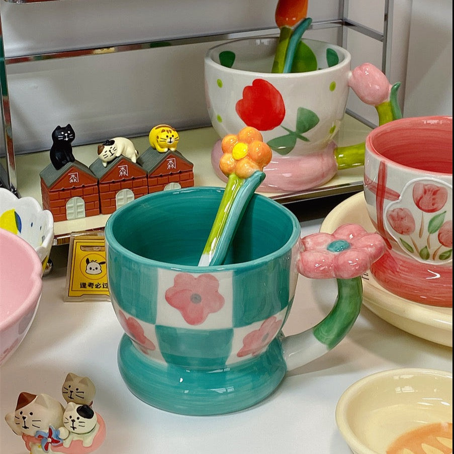 Hand Painted Floral Ceramic Mug