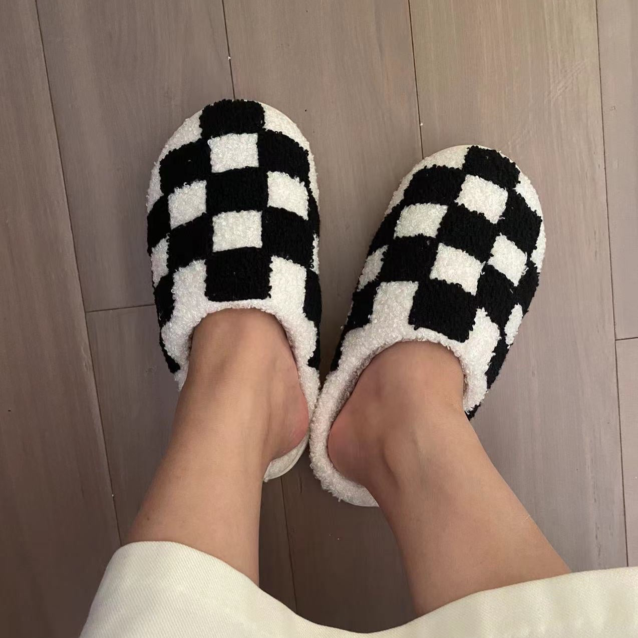 Checkerboard Cotton Slippers