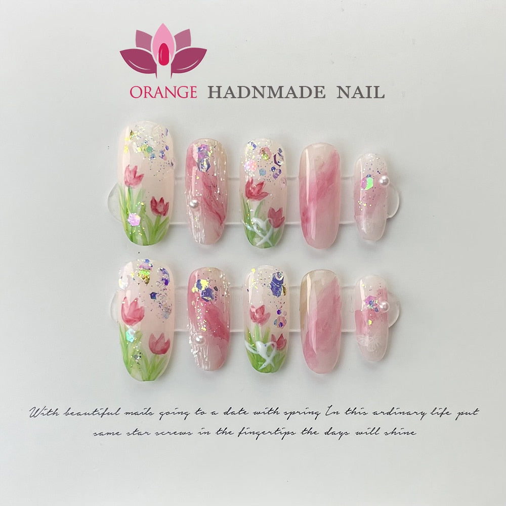 Tulip Garden Press on Nails – Creme Cloud