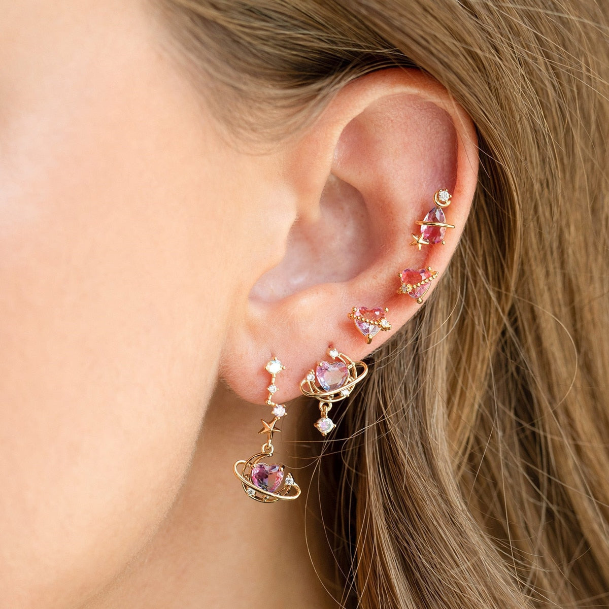 Pink Heart Earrings Set