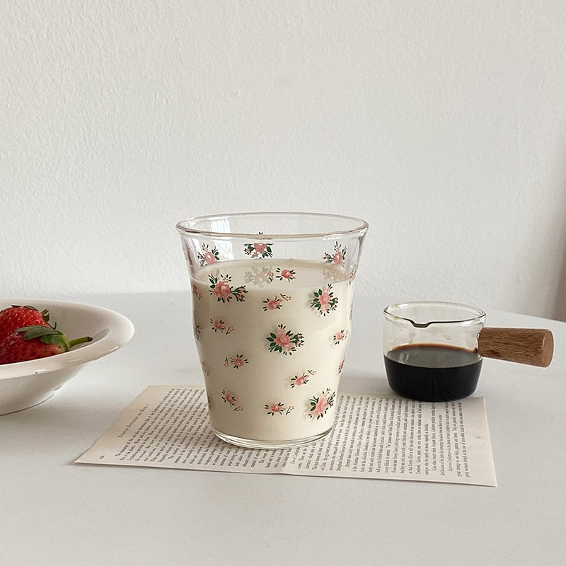 Rose Printed Glass Cup