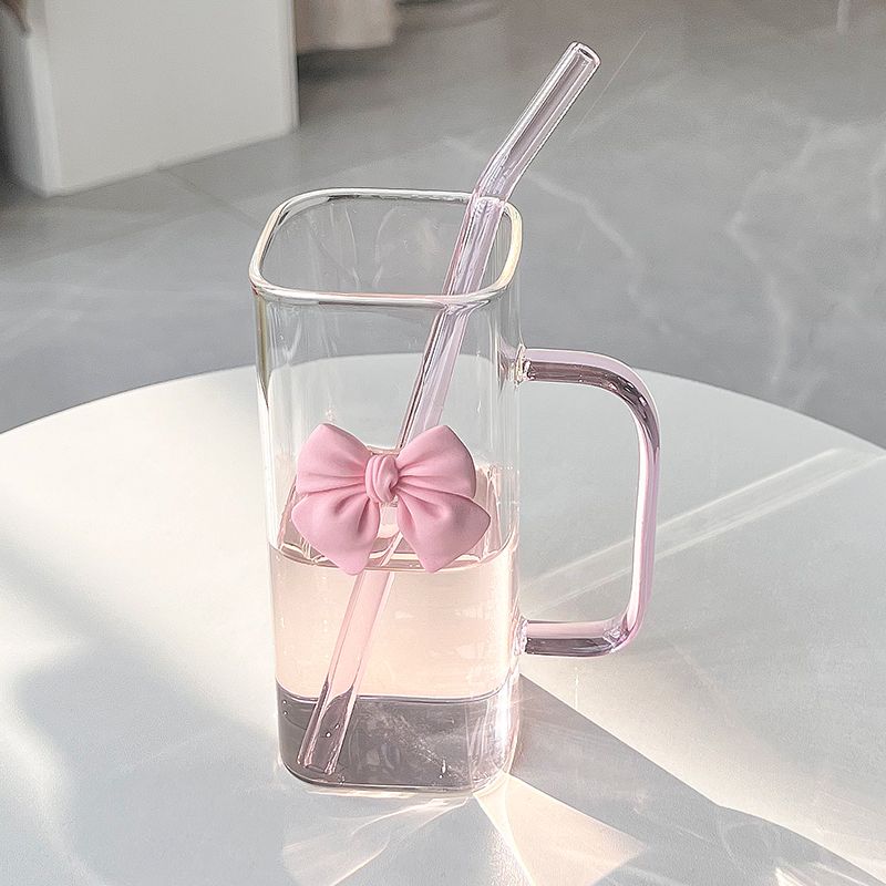 Pink Ribbon Square Glass Cup