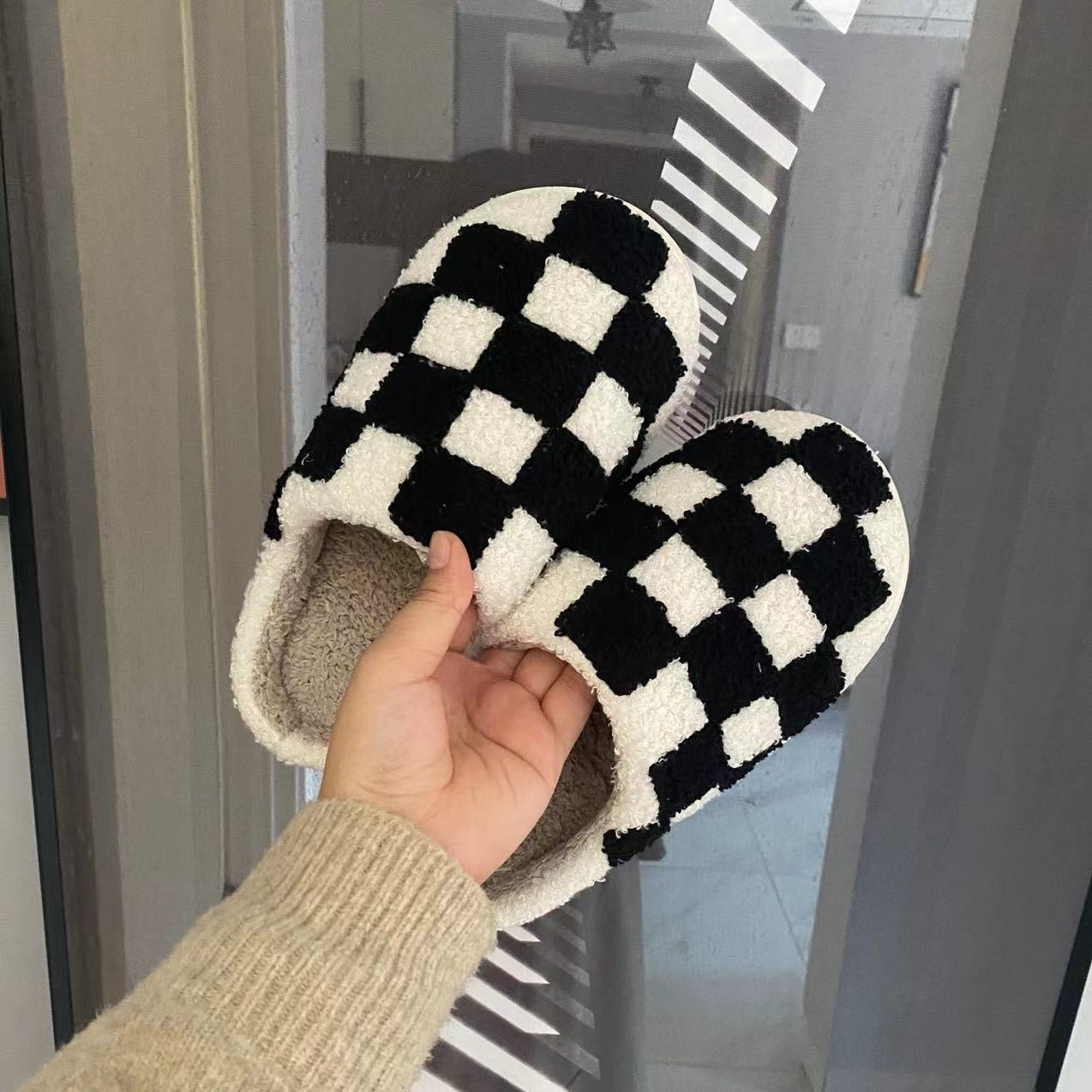 Checkerboard Cotton Slippers