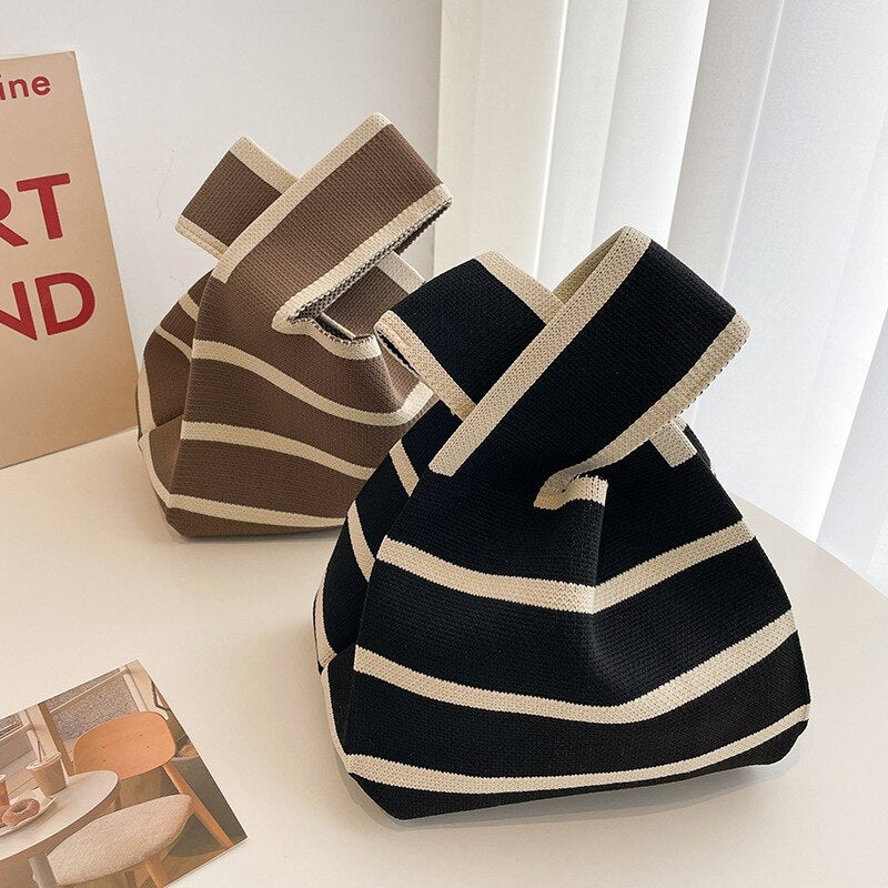 Mini Knit Stripe Plaid Tote Bag