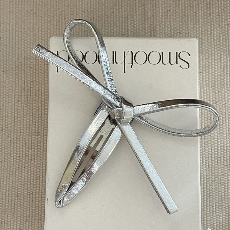 Silver Bowknot Leather Hairpin