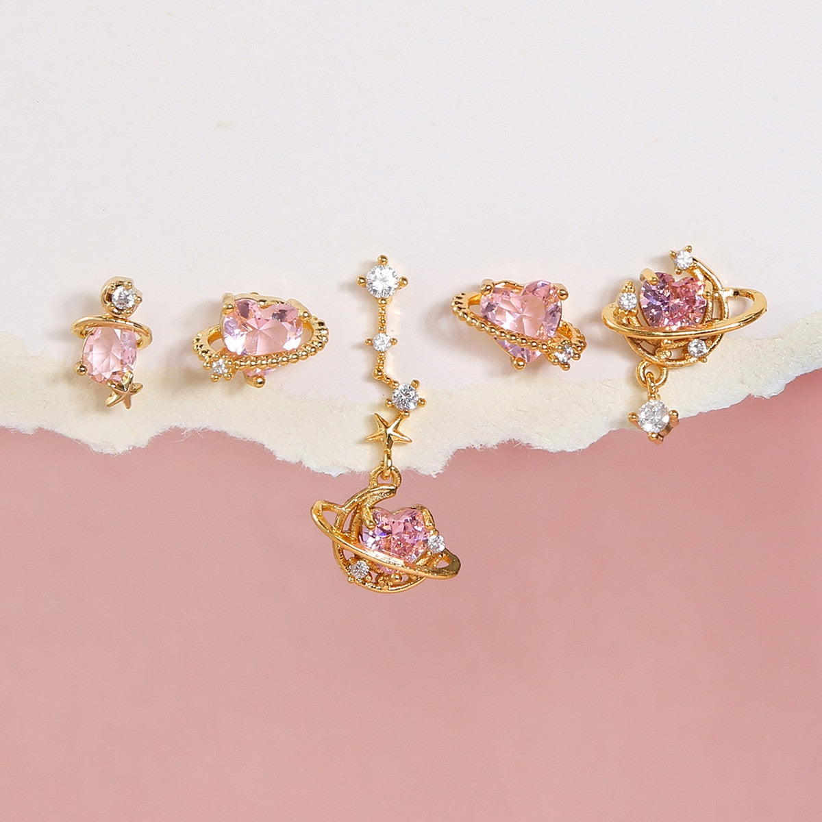 Pink Heart Earrings Set
