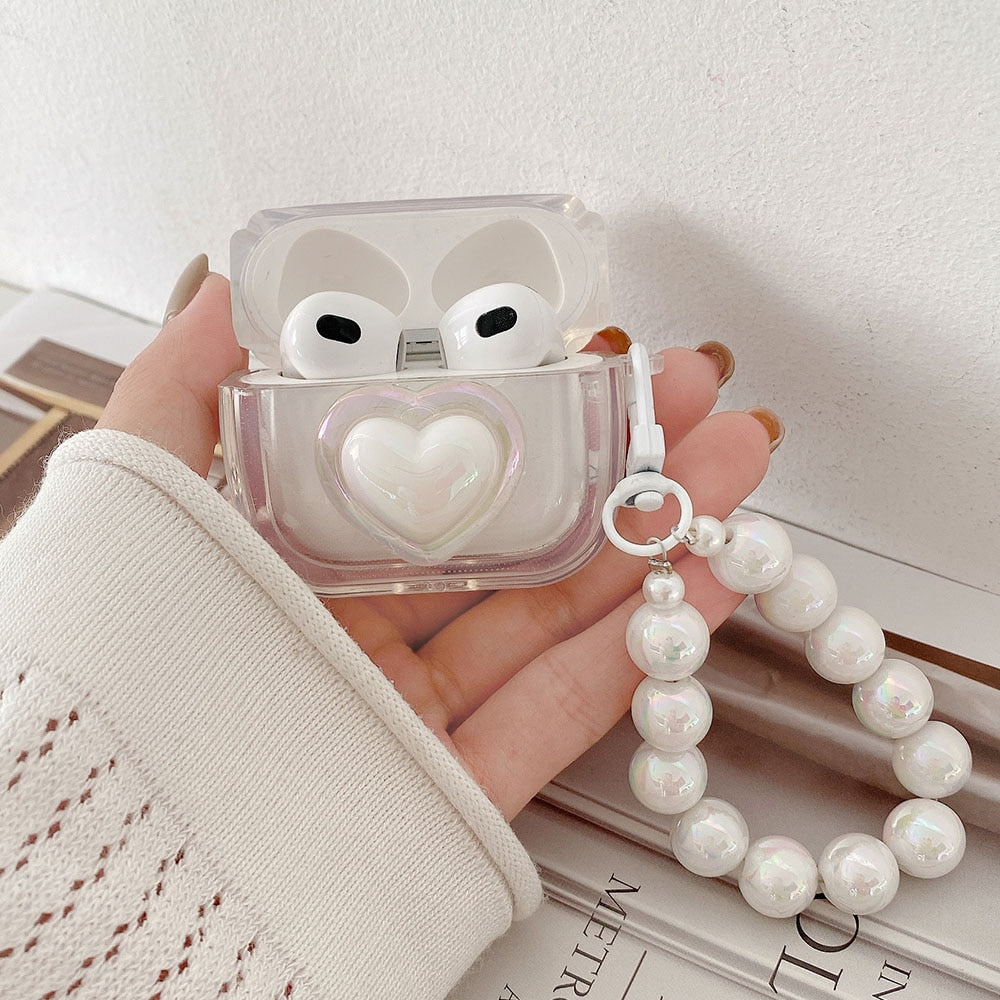 Heart and Pearl Chain AirPods Case