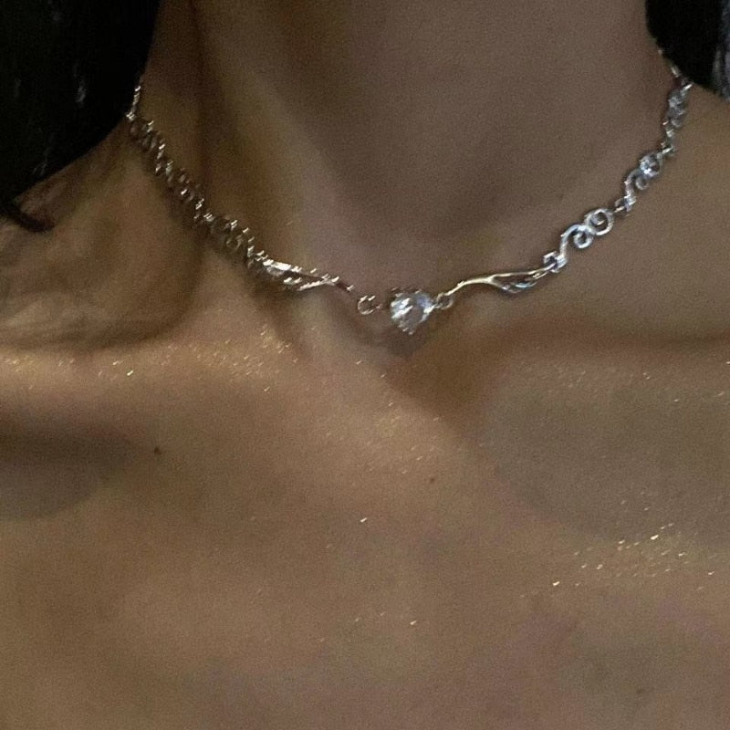 Y2K Heart Crystal Choker Necklace