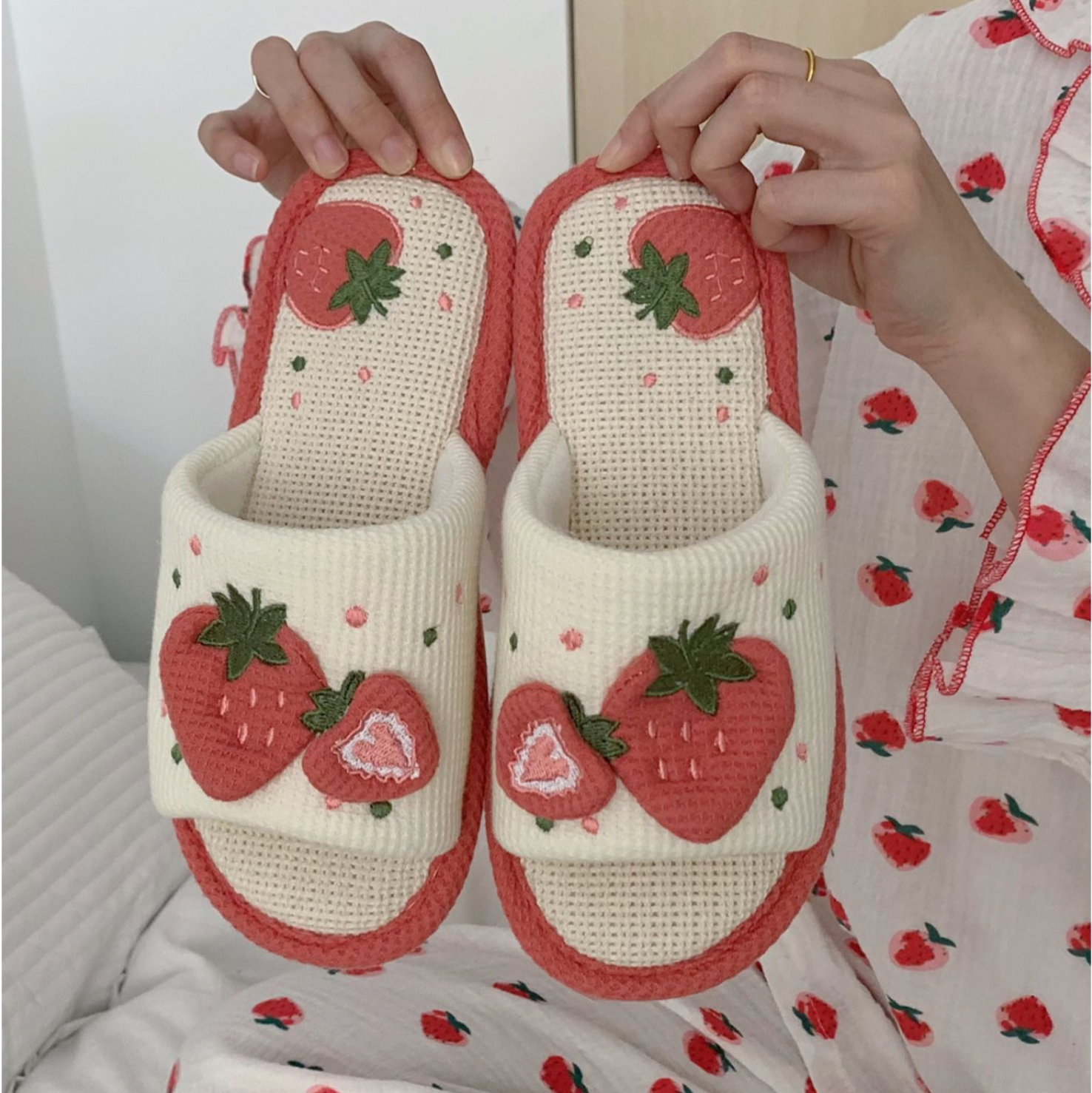 Plush Strawberry Slippers