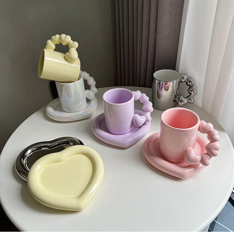 Hearts Ceramic Cup And Saucer Set