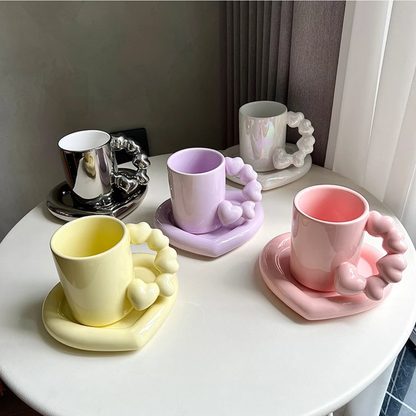 Hearts Ceramic Cup And Saucer Set