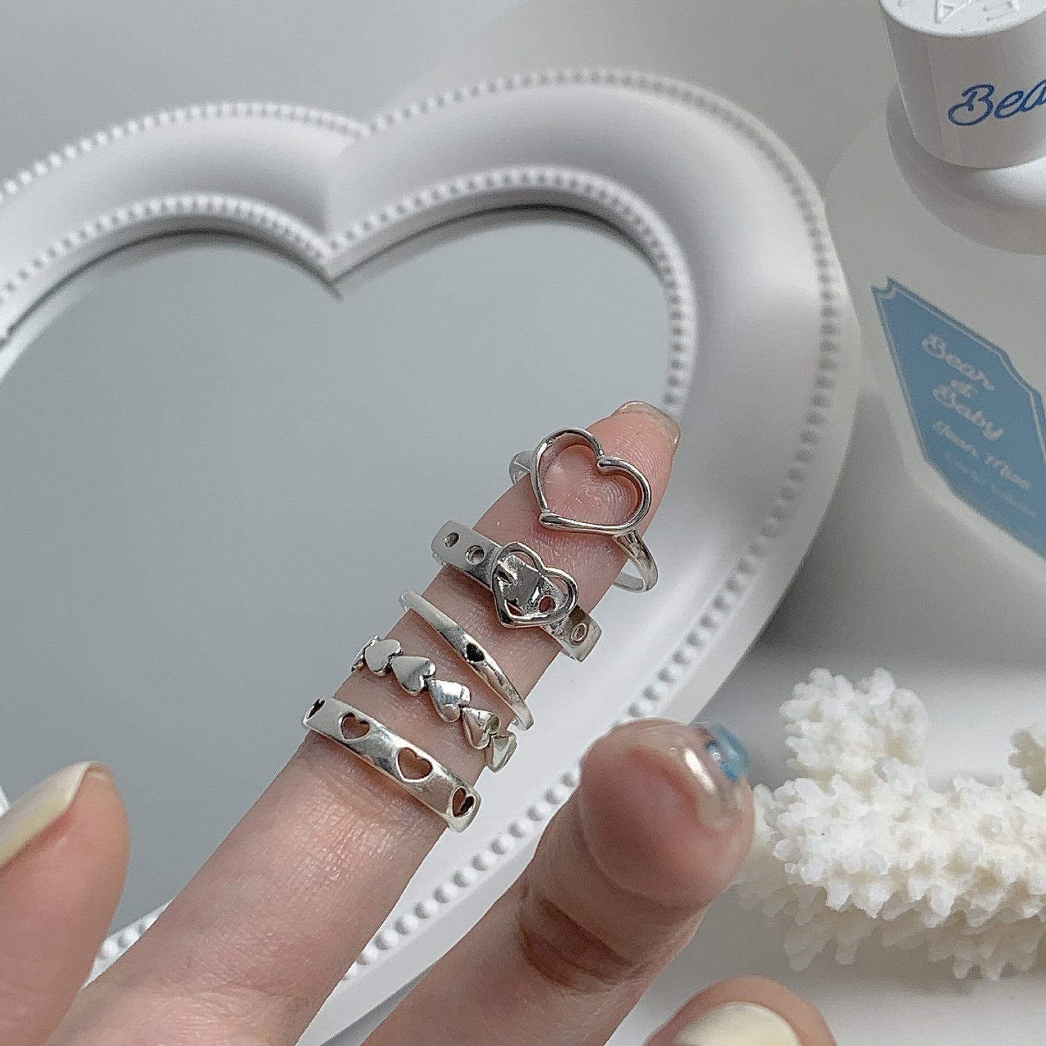 5Pcs Heart Shaped Rings Set