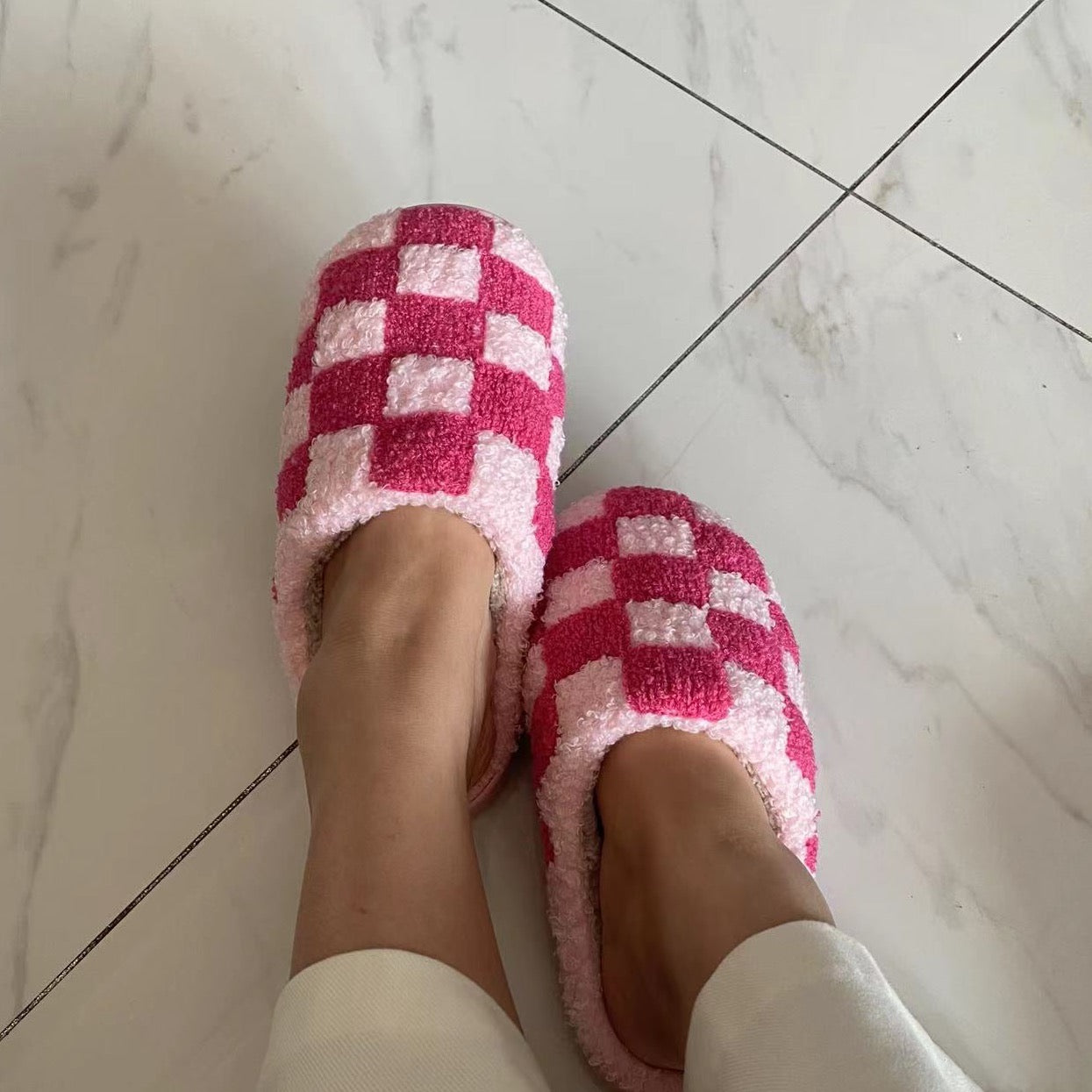 Checkerboard Cotton Slippers