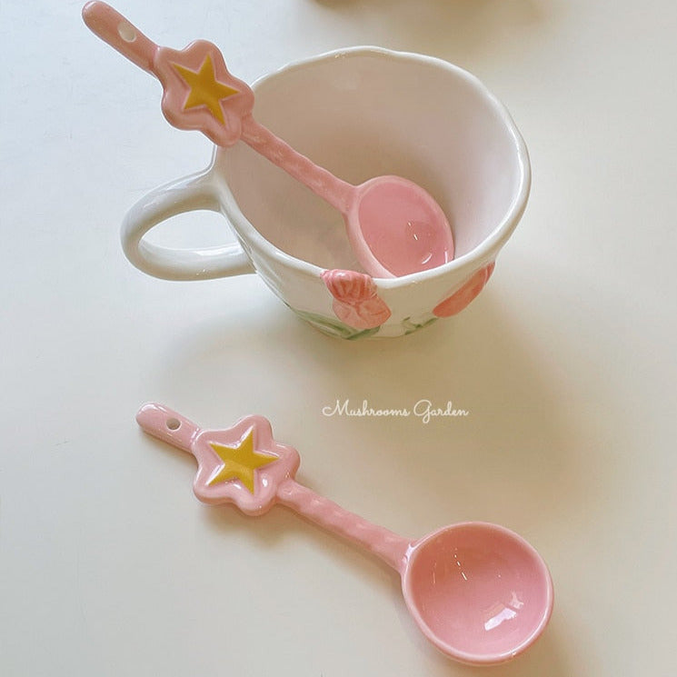 Pink Star Ceramic Spoon