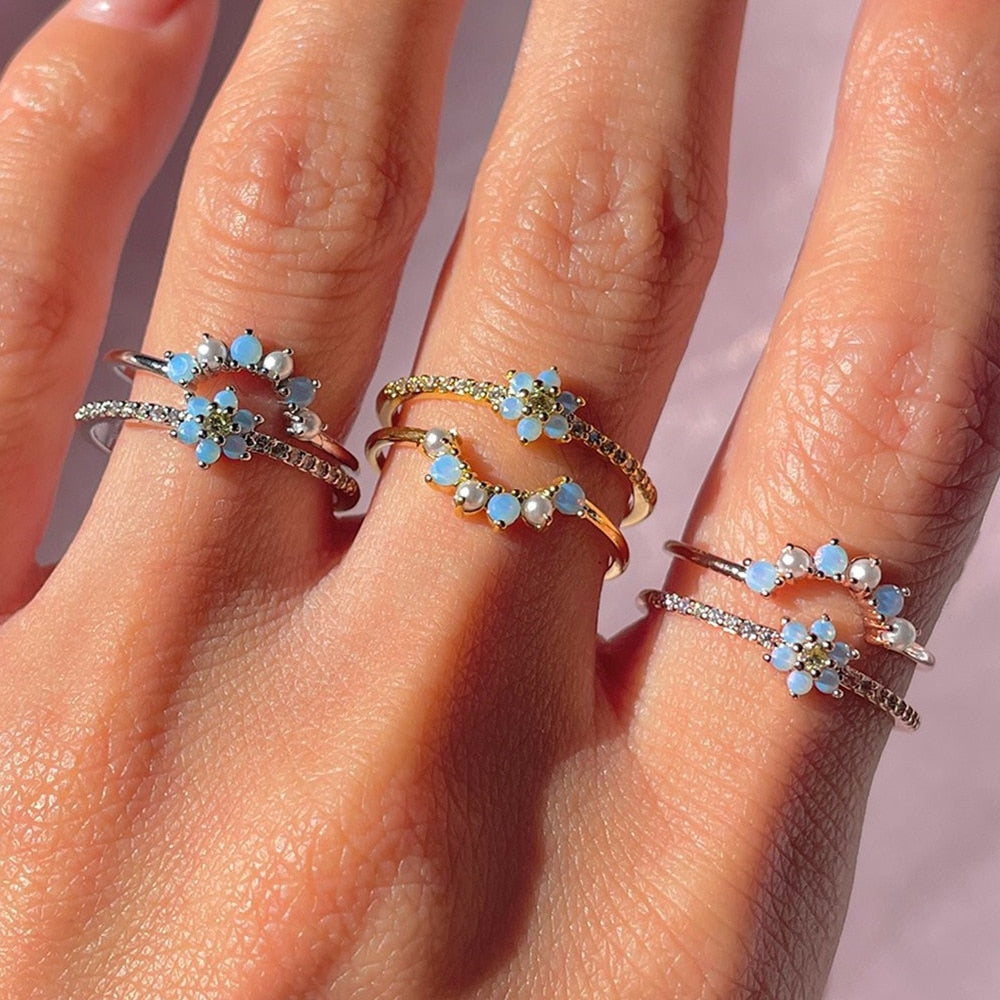 Blue Blossom Ring Set