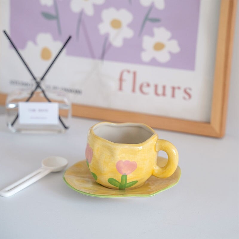 Ceramic Flower Cup And Saucer Set