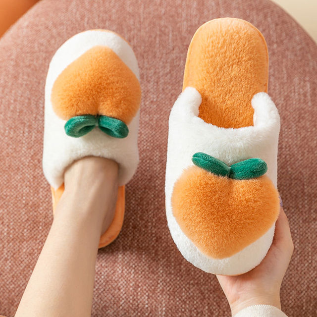 Plush Heart Peach Slippers