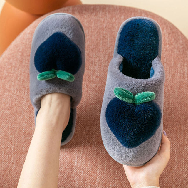 Plush Heart Peach Slippers