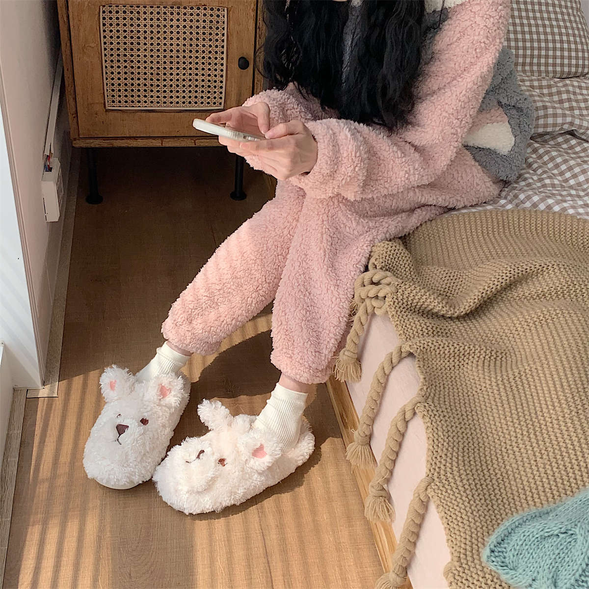 Plush Dog Ears Slippers