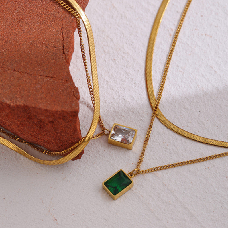 Delicate Square Crystal Pendant Necklace