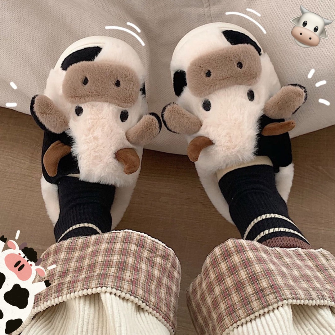 Fluffy Cow Slippers