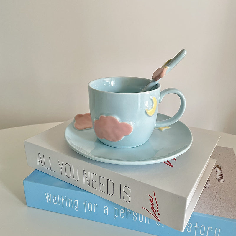 Cloud and Moon Ceramic Mug And Saucer