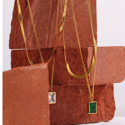 Delicate Square Crystal Pendant Necklace