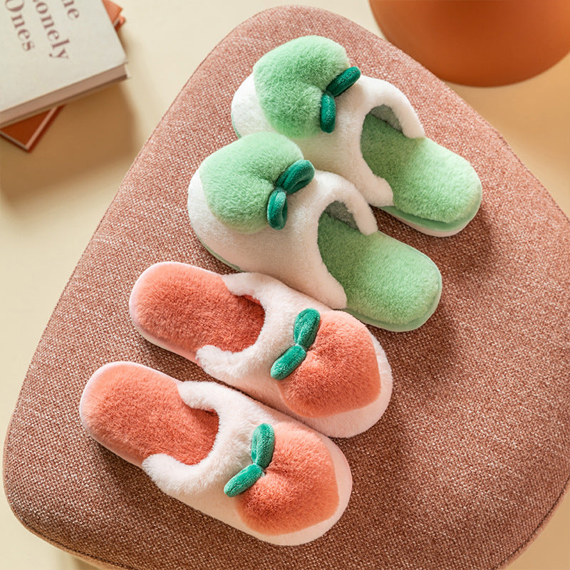 Plush Heart Peach Slippers