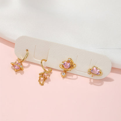 Pink Heart Earrings Set