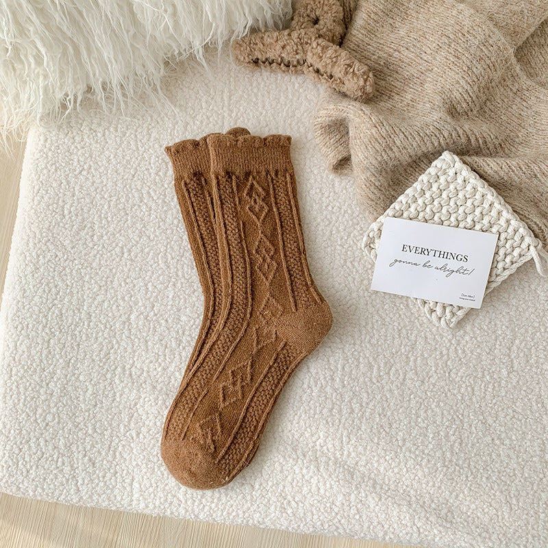 Diamond-shaped Wool Mid-thigh Socks