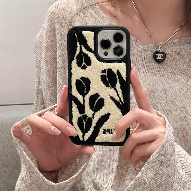 Tulip Embroidered Plush Phone Case