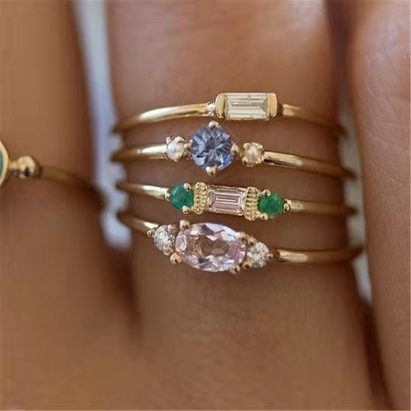 4Pcs Rhinestones Rings Set