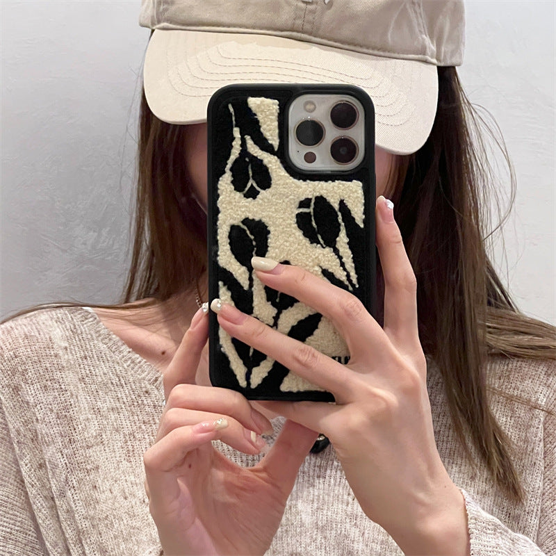 Tulip Embroidered Plush Phone Case