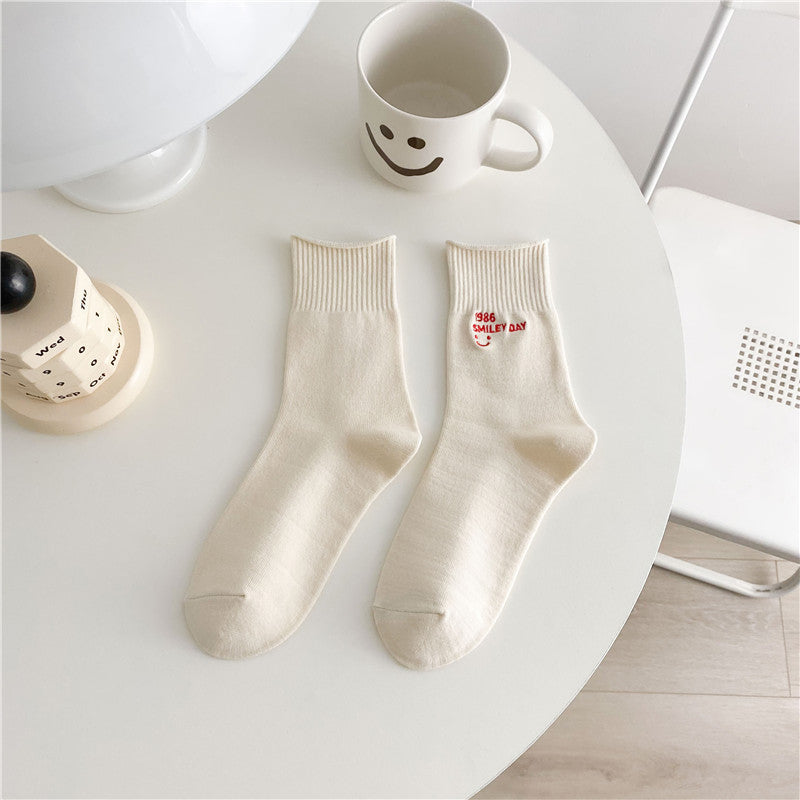 Smiley Day Embroidered Socks